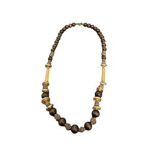 Vintage Cadoro Beaded Necklace Stone Earth Tone Chunky Natural BOHO